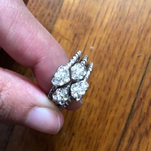 Silver hearts ring with diamonds